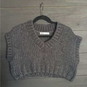 Zara Chunky Knit Cropped Sweater Vest Black Small